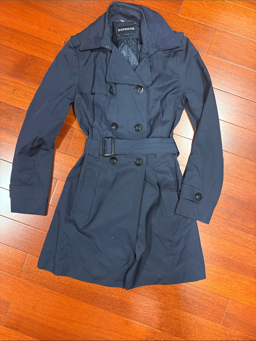 Express Women's Navy Double-Breasted Trench with Belt